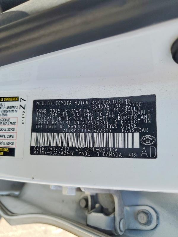 57026006 :رقم المزاد ، 2T1KR32E06C622315 vin ، 2006 Toyota Corolla Matrix مزاد بيع