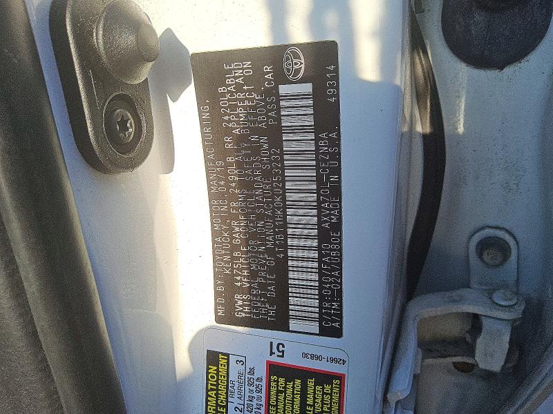 Продаж на аукціоні авто 2019 Toyota Camry, vin: 4T1B11HK0KU253232, номер лоту: 58754196
