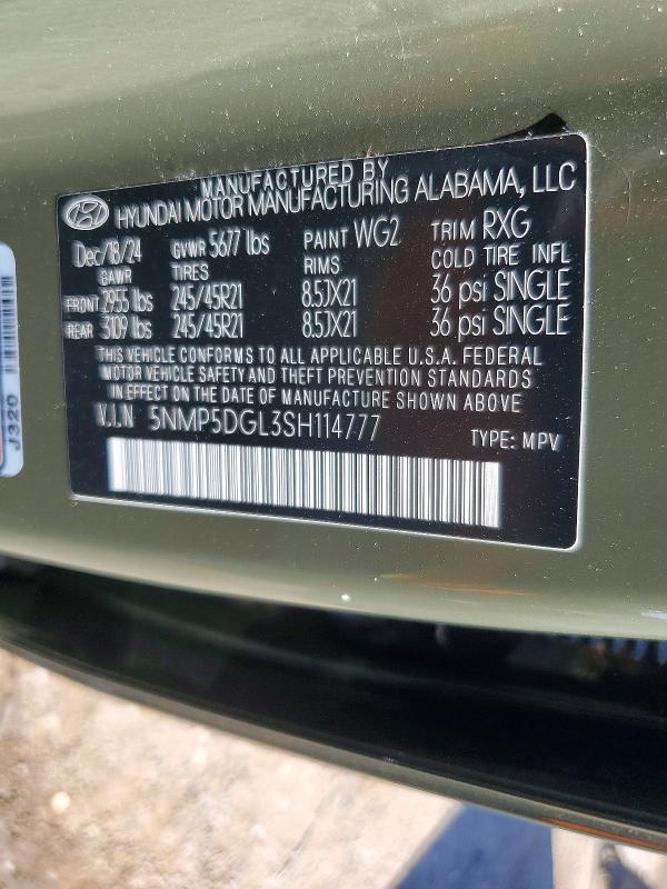 57977786 :رقم المزاد ، 5NMP5DGL3SH114777 vin ، 2025 Hyundai Santa Fe مزاد بيع