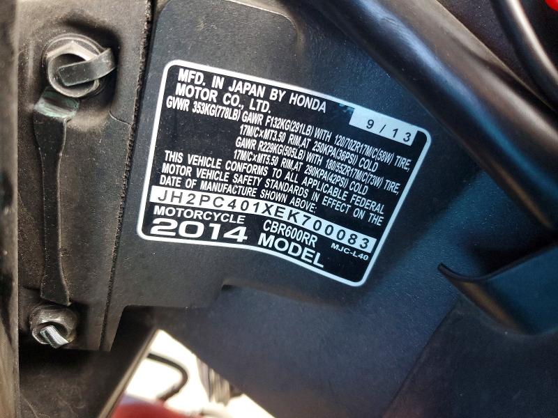 Aukcja sprzedaży 2014 Honda Cbr600, vin: JH2PC401XEK700083, numer aukcji: 56742816