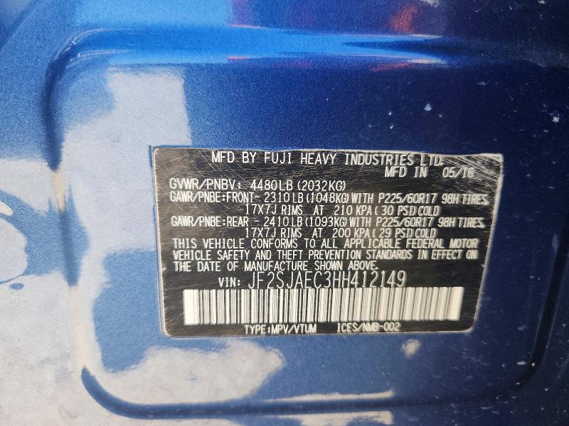 Продажа на аукционе авто 2017 Subaru Forester, vin: JF2SJAEC3HH412149, номер лота: 57200406