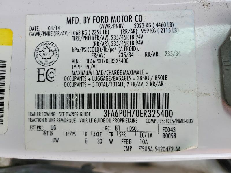 Продажа на аукционе авто 2014 Ford Fusion, vin: 3FA6P0H70ER325400, номер лота: 57890076