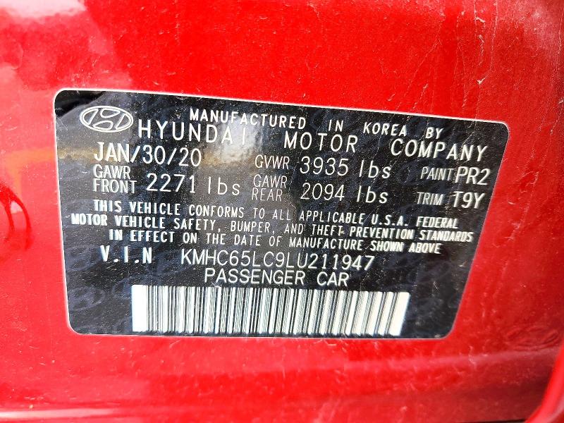 2020 Hyundai Ioniq მანქანა იყიდება აუქციონზე, vin: KMHC65LC9LU211947, აუქციონის ნომერი: 58213226