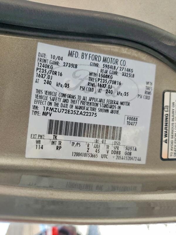 2005 Ford Explorer მანქანა იყიდება აუქციონზე, vin: 1FMZU72E35ZA22375, აუქციონის ნომერი: 56676986