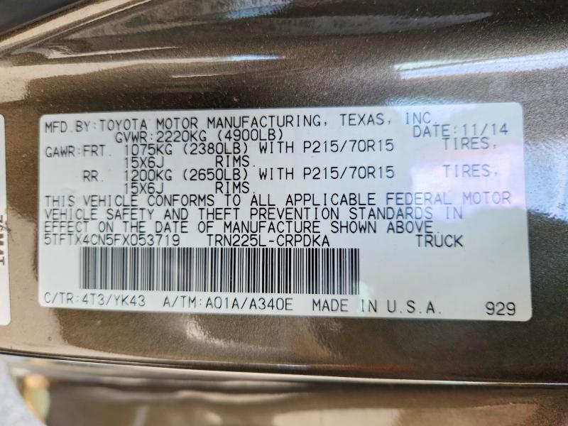 2015 Toyota Tacoma მანქანა იყიდება აუქციონზე, vin: 5TFTX4CN5FX053719, აუქციონის ნომერი: 57211216