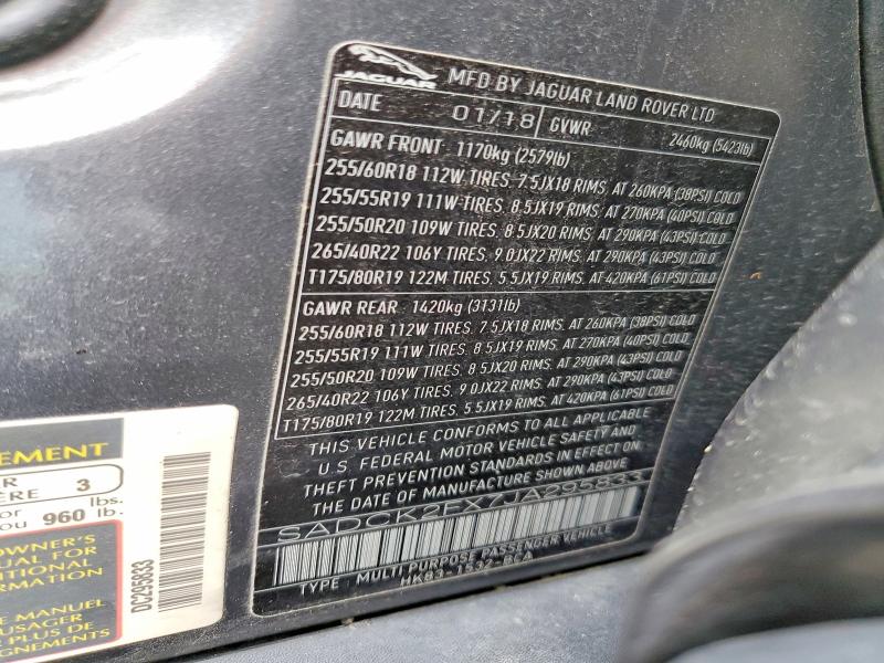 Продаж на аукціоні авто 2018 Jaguar F-pace, vin: SADCK2FX7JA295833, номер лоту: 58479166