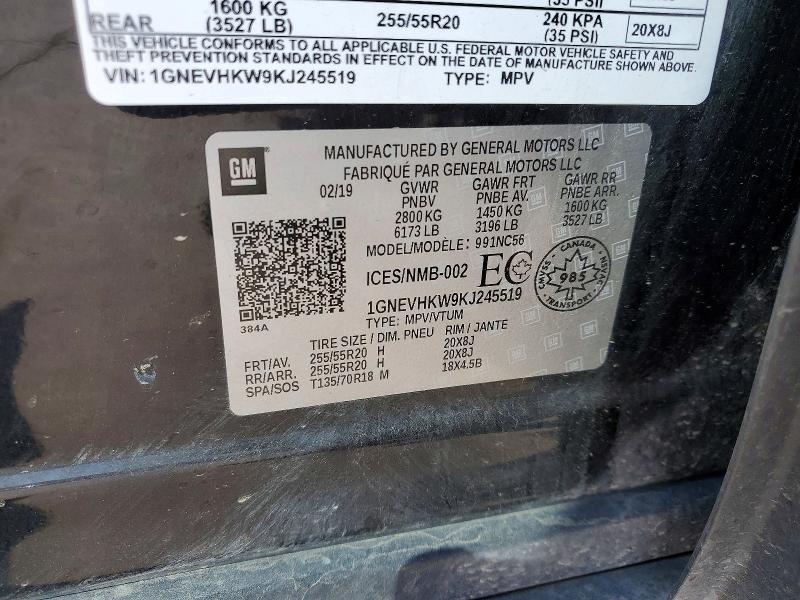 Aukcja sprzedaży 2019 Chevrolet Traverse, vin: 1GNEVHKW9KJ245519, numer aukcji: 57136366