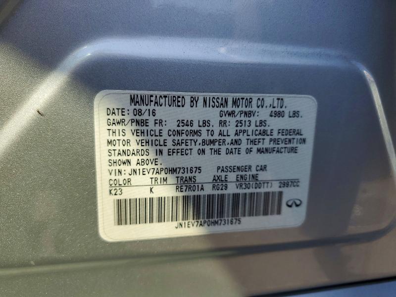 Продаж на аукціоні авто 2017 Infiniti Q50, vin: JN1EV7AP0HM731675, номер лоту: 58298126