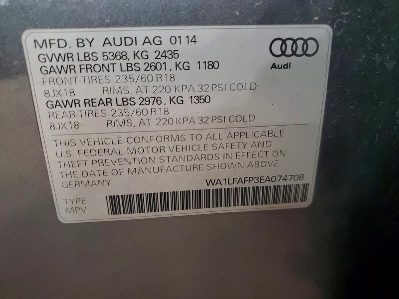 2014 Audi Q5 მანქანა იყიდება აუქციონზე, vin: WA1LFAFP3EA074708, აუქციონის ნომერი: 57936856