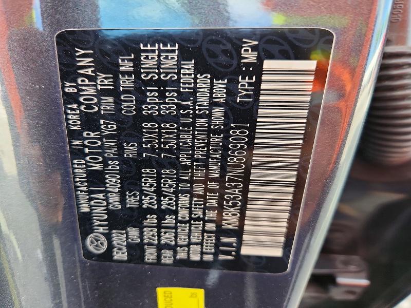 2022 Hyundai Kona მანქანა იყიდება აუქციონზე, vin: KM8K53A37NU869081, აუქციონის ნომერი: 56526866