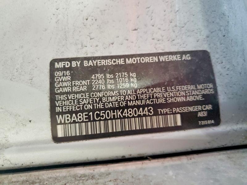 2017 Bmw 330e მანქანა იყიდება აუქციონზე, vin: WBA8E1C50HK480443, აუქციონის ნომერი: 58511666
