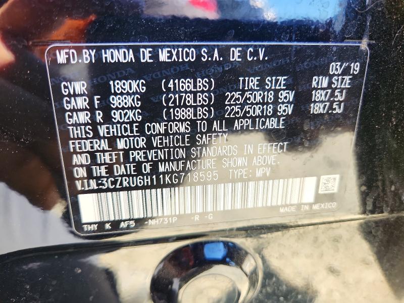 Aukcja sprzedaży 2019 Honda Hr-v, vin: 3CZRU6H11KG718595, numer aukcji: 58144976