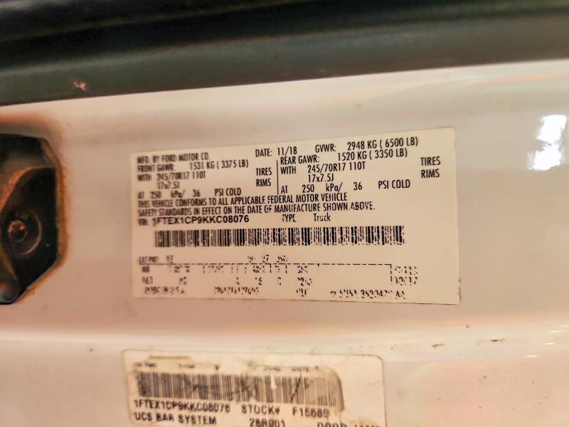 57884486 :رقم المزاد ، 1FTEX1CP9KKC08076 vin ، 2019 Ford F150 مزاد بيع