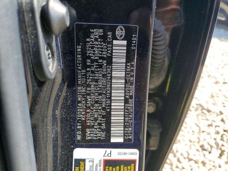 2017 Toyota Camry მანქანა იყიდება აუქციონზე, vin: 4T1BF1FK0HU346362, აუქციონის ნომერი: 55195406