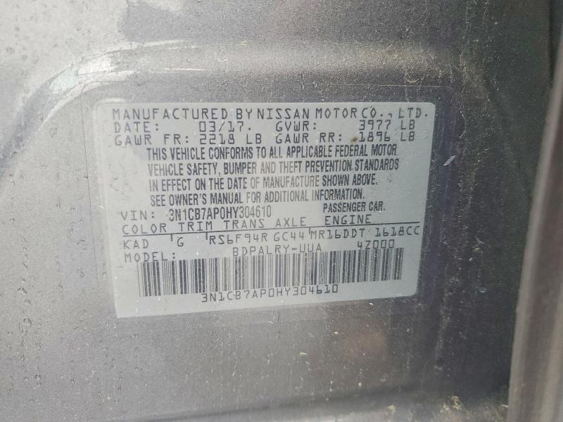 57005366 :رقم المزاد ، 3N1CB7AP0HY304610 vin ، 2017 Nissan Sentra مزاد بيع