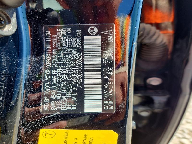Продажа на аукционе авто 2005 Lexus Es, vin: JTHBA30G755088252, номер лота: 56929196
