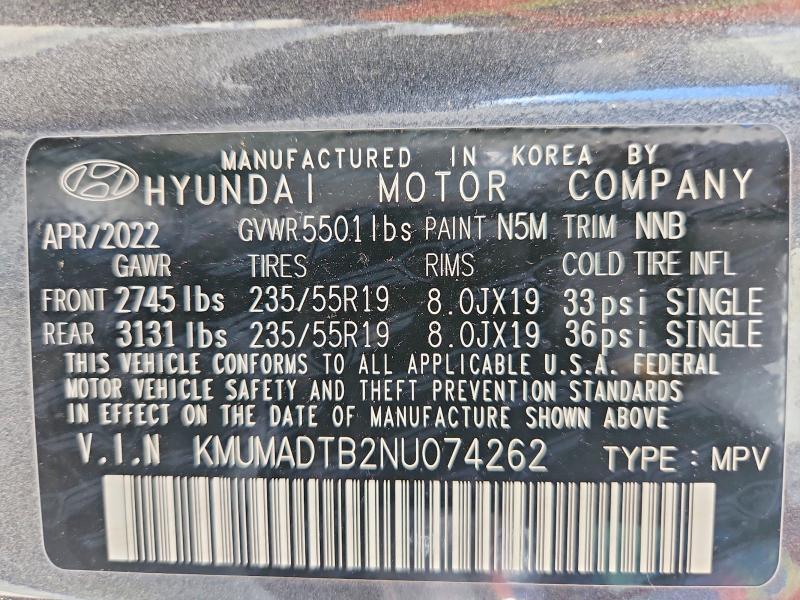 55234686 :رقم المزاد ، KMUMADTB2NU074262 vin ، 2022 Genesis Gv70 مزاد بيع