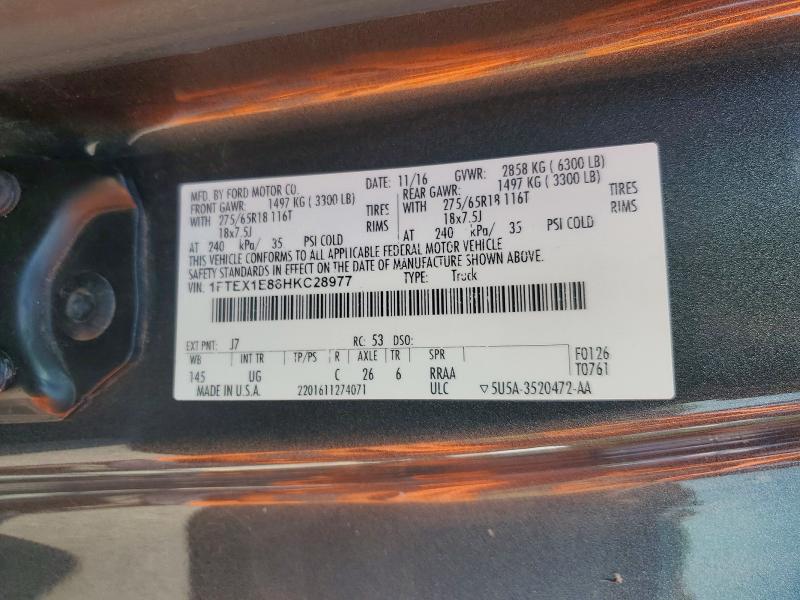 2017 Ford F150 მანქანა იყიდება აუქციონზე, vin: 1FTEX1E86HKC28977, აუქციონის ნომერი: 55920716