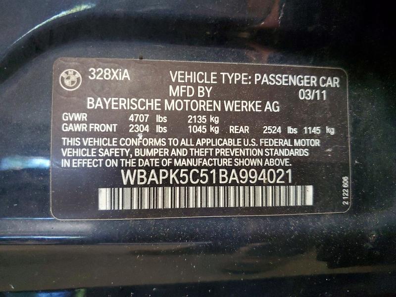 Продажа на аукционе авто 2011 Bmw 328, vin: WBAPK5C51BA994021, номер лота: 55520366