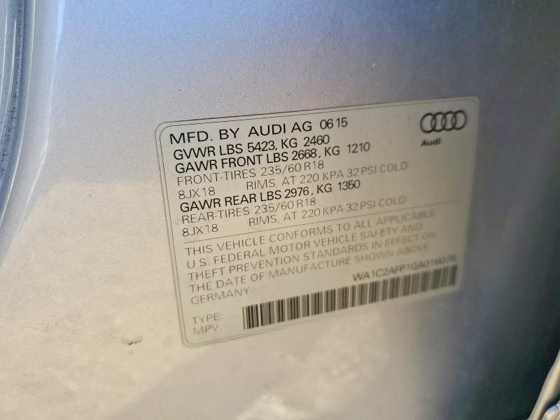 58010436 :رقم المزاد ، WA1C2AFP1GA016076 vin ، 2016 Audi Q5 مزاد بيع