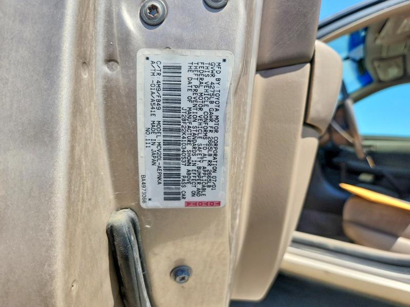 Aukcja sprzedaży 2001 Toyota Camry, vin: JT2BF22K410340537, numer aukcji: 57576706