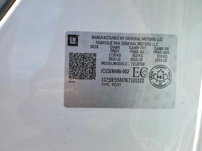 57256886 :رقم المزاد ، 1G1BE5SM7K7101322 vin ، 2019 Chevrolet Cruze مزاد بيع