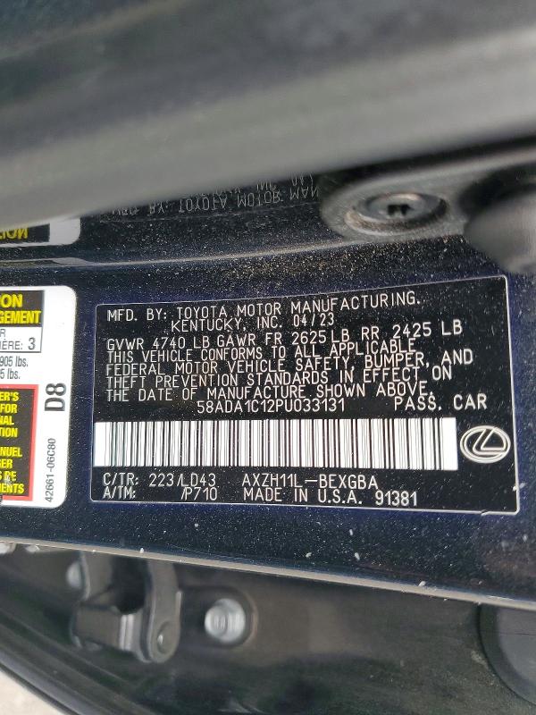 85609695 :رقم المزاد ، 58ADA1C12PU033131 vin ، 2023 Lexus Es 300h مزاد بيع
