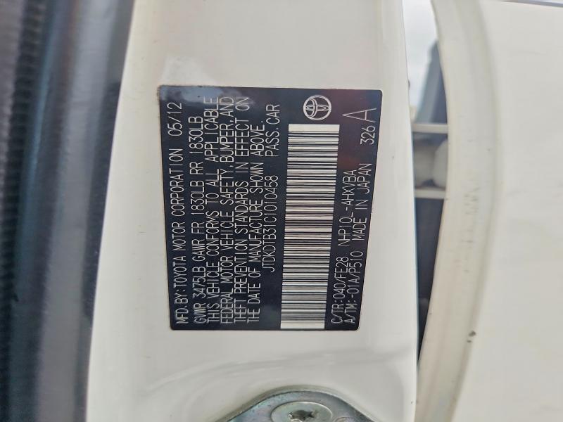 56678526 :رقم المزاد ، JTDKDTB31C1010458 vin ، 2012 Toyota Prius C مزاد بيع