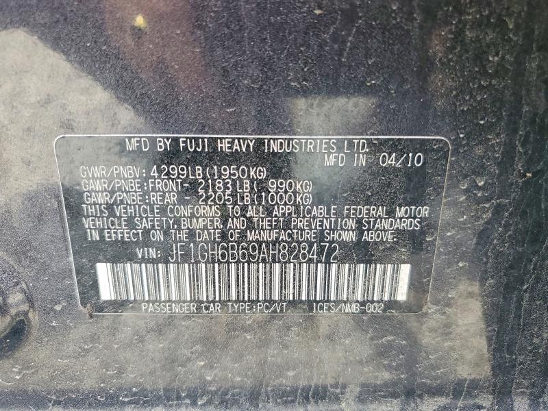 57077756 :رقم المزاد ، JF1GH6B69AH828472 vin ، 2010 Subaru Impreza مزاد بيع