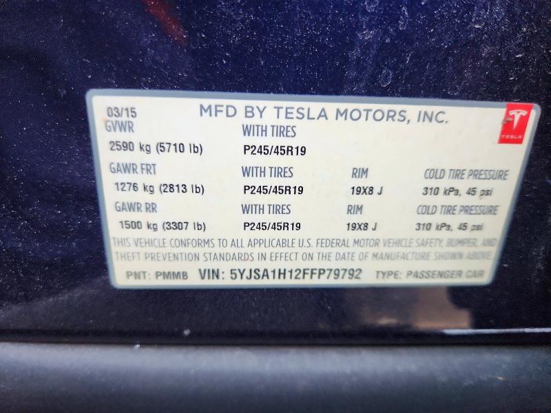 Продаж на аукціоні авто 2015 Tesla Model S, vin: 5YJSA1H12FFP79792, номер лоту: 54960416