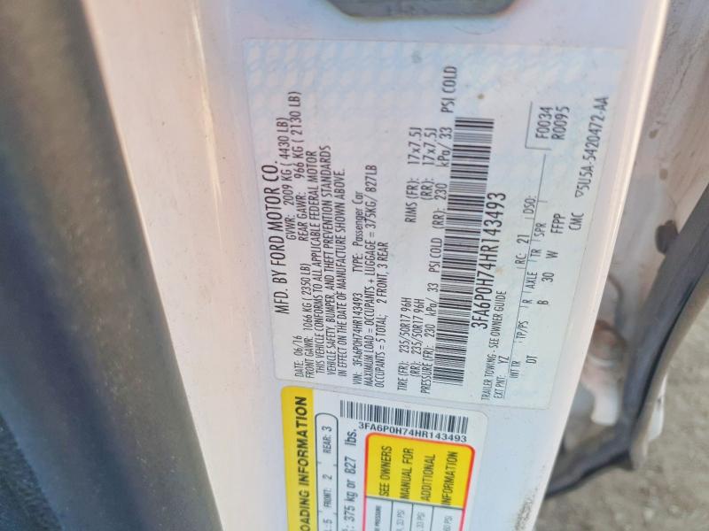 Aukcja sprzedaży 2017 Ford Fusion, vin: 3FA6P0H74HR143493, numer aukcji: 57490876