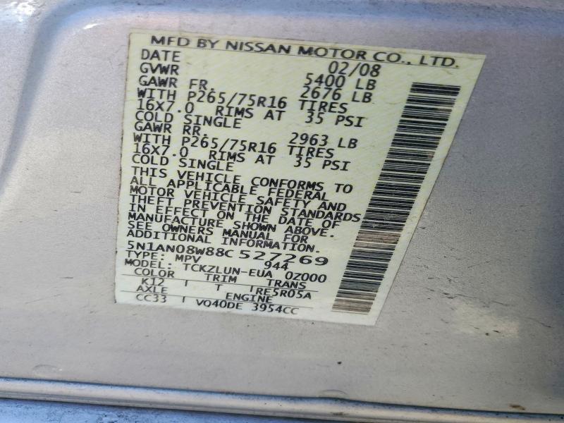 58324106 :رقم المزاد ، 5N1AN08W88C527269 vin ، 2008 Nissan Xterra مزاد بيع