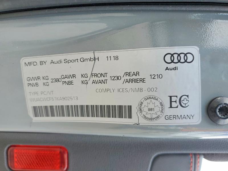 Aukcja sprzedaży 2019 Audi Rs5, vin: WUACWCF51KA902513, numer aukcji: 57644266