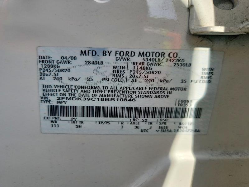 2008 Ford Edge მანქანა იყიდება აუქციონზე, vin: 2FMDK39C18BB10846, აუქციონის ნომერი: 58691156