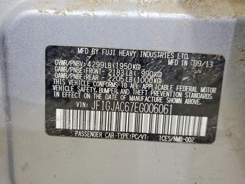 2014 Subaru Impreza მანქანა იყიდება აუქციონზე, vin: JF1GJAC67EG006061, აუქციონის ნომერი: 56456876