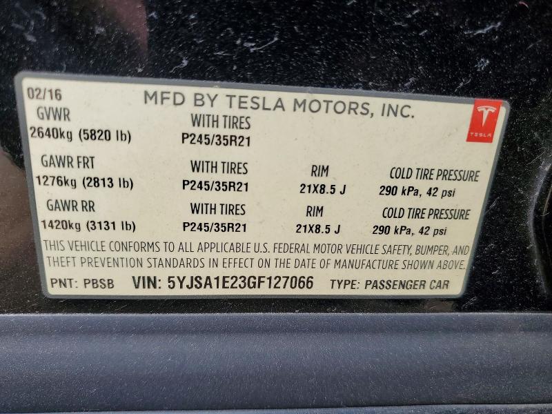 57173626 :رقم المزاد ، 5YJSA1E23GF127066 vin ، 2016 Tesla Model S مزاد بيع