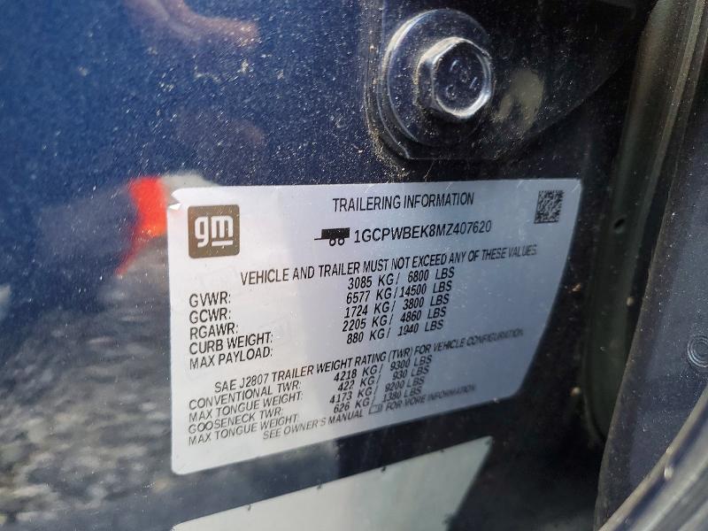Продаж на аукціоні авто 2021 Chevrolet Silverado, vin: 1GCPWBEK8MZ407620, номер лоту: 55404326