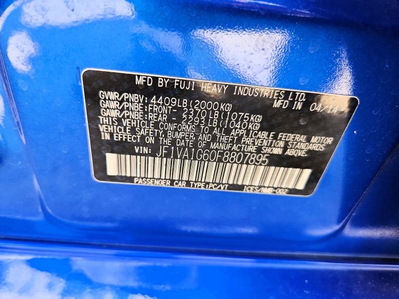 Продажа на аукционе авто 2015 Subaru Wrx, vin: JF1VA1G60F8807895, номер лота: 55102916