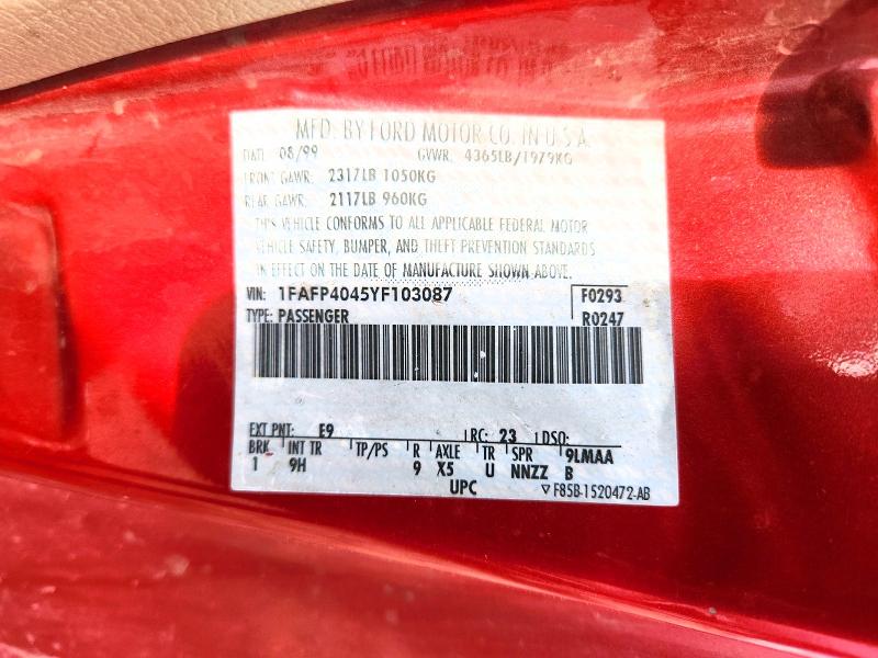 Продажа на аукционе авто 2000 Ford Mustang, vin: 1FAFP4045YF103087, номер лота: 55413016