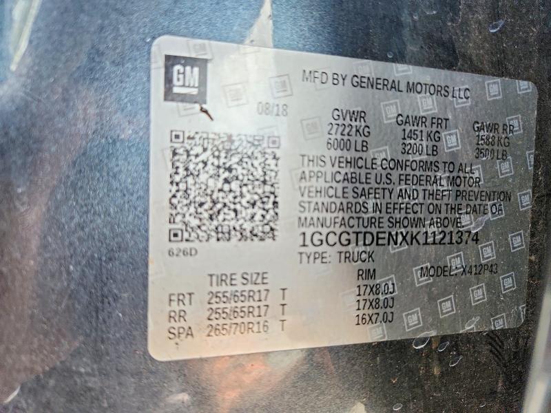 59208756 :رقم المزاد ، 1GCGTDENXK1121374 vin ، 2019 Chevrolet Colorado مزاد بيع