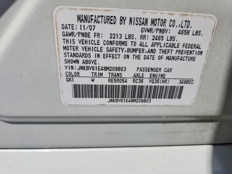 Aukcja sprzedaży 2008 Infiniti G35, vin: JNKBV61E48M209803, numer aukcji: 57536446