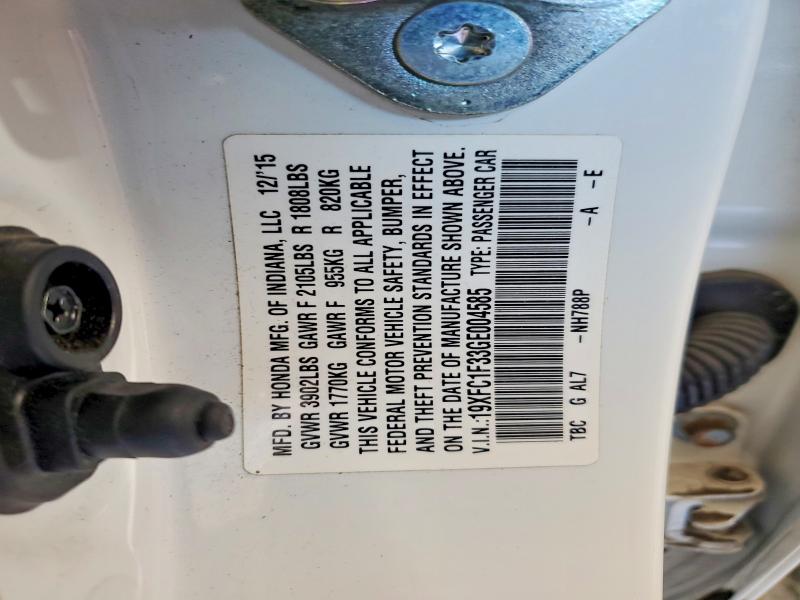 Aukcja sprzedaży 2016 Honda Civic, vin: 19XFC1F33GE004585, numer aukcji: 56039836