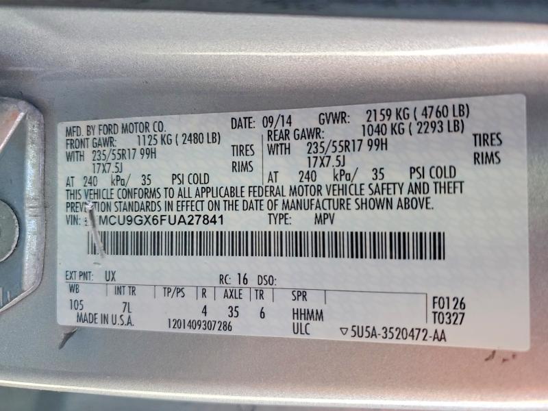 56392696 :رقم المزاد ، 1FMCU9GX6FUA27841 vin ، 2015 Ford Escape مزاد بيع