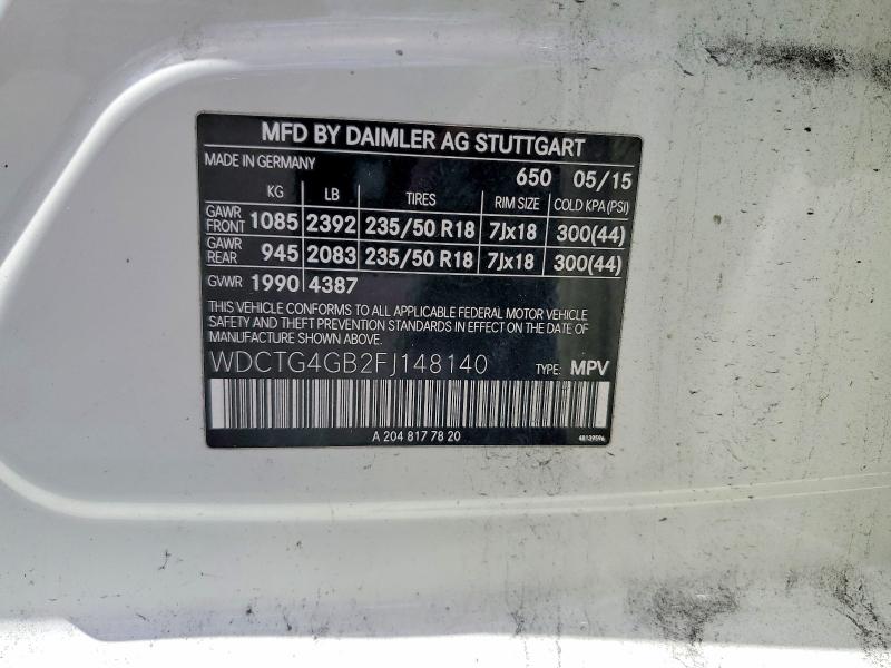59026806 :رقم المزاد ، WDCTG4GB2FJ148140 vin ، 2015 Mercedes-benz Gla مزاد بيع