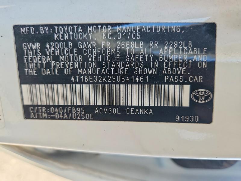 2005 Toyota Camry მანქანა იყიდება აუქციონზე, vin: 4T1BE32K25U541461, აუქციონის ნომერი: 58095546