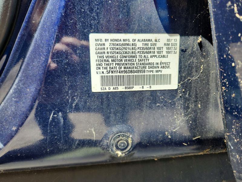 Продаж на аукціоні авто 2013 Honda Pilot, vin: 5FNYF4H96DB048959, номер лоту: 57626986