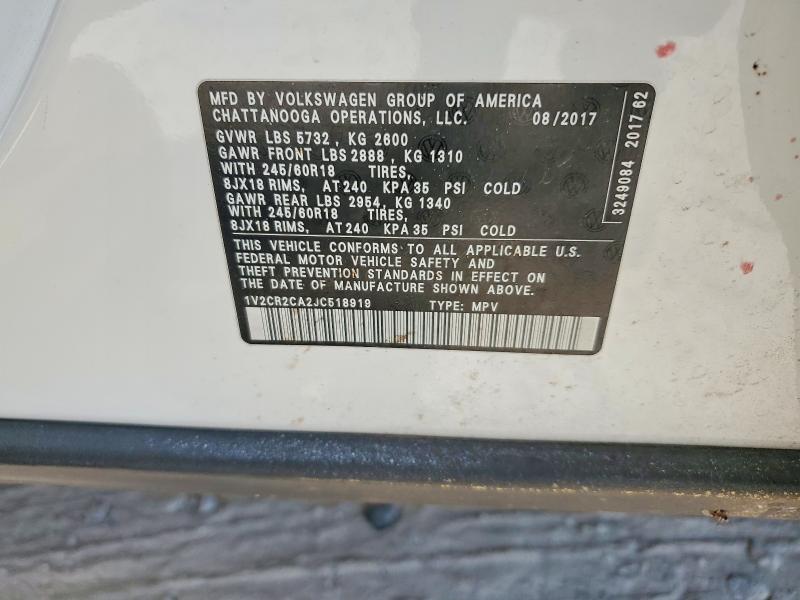 Продажа на аукционе авто 2018 Volkswagen Atlas, vin: 1V2CR2CA2JC518919, номер лота: 57220626