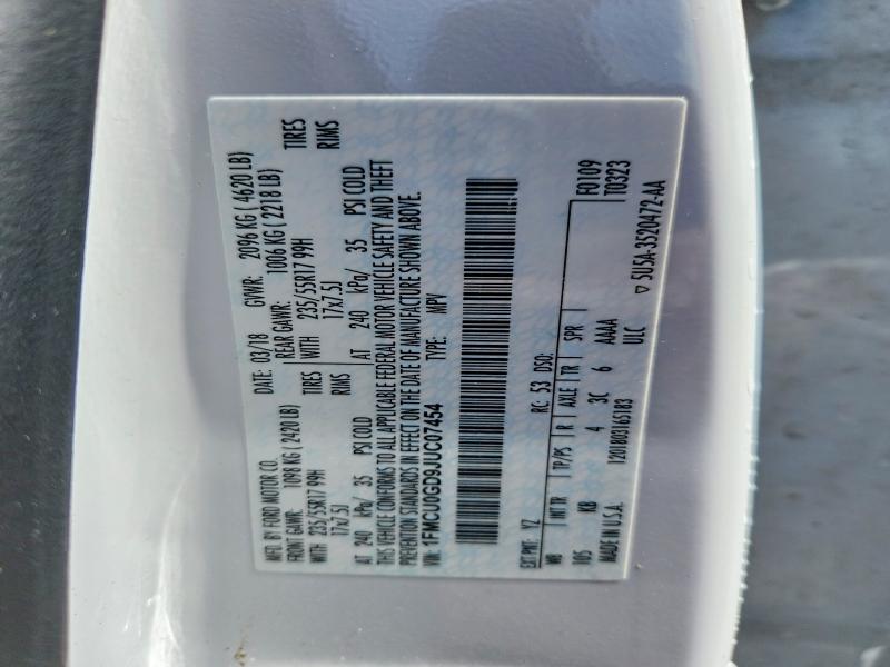 58627586 :رقم المزاد ، 1FMCU0GD9JUC07454 vin ، 2018 Ford Escape مزاد بيع