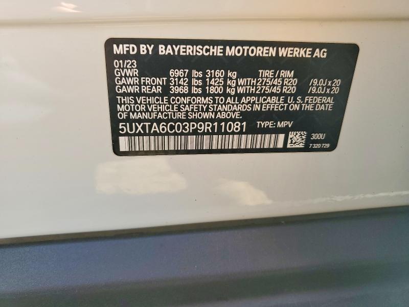 2023 Bmw X5 მანქანა იყიდება აუქციონზე, vin: 5UXTA6C03P9R11081, აუქციონის ნომერი: 57258956