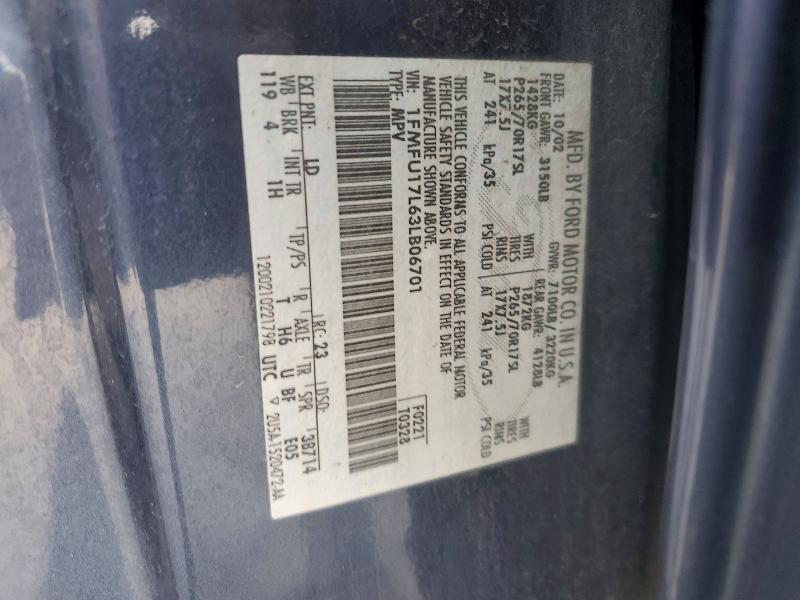 2003 Ford Expedition მანქანა იყიდება აუქციონზე, vin: 1FMFU17L63LB06701, აუქციონის ნომერი: 55735536
